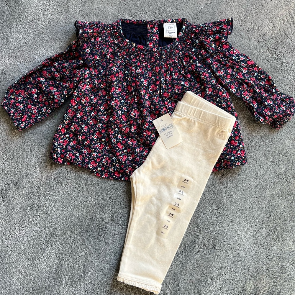 Floral Top with Cream Pants - baby